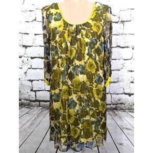 WALTER 100% Silk Floral Boho Shift Dress Lightweight Airy Knee Length Size 4